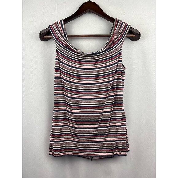 Women’s Bailey/44 Large Off the Shoulder Red, White, Blue, & Black Striped Shirt - Picture 3 of 5